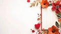 decorative arrangement of flowers and hearts around blank book, perfect for creative projects Royalty Free Stock Photo
