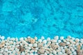 Decorative arrangement of sea shells on a blue background Royalty Free Stock Photo