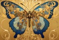 art nouveau illustration of a butterfly in an ornate floral nature background