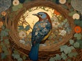 art nouveau illustration of a cuckoo in an ornate decorative golden background