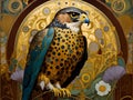 art nouveau illustration of a kestrel in an ornate decorative background