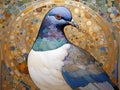 Art nouveau illustration of a pigeon in an ornate decorative golden background