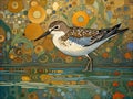 art nouveau illustration of a sandpiper in an ornate decorative golden background