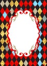 Decorative art nuovo blank frame on Alice in Wonderland style diamond checker pattern A4 vertical format with text place ans space