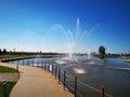 Decorative artesian fountains in the middle of the lake