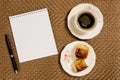 Decorative background coffee, notebook, and breakfast