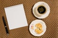 Decorative background coffee, notebook, and breakfast