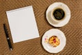 Decorative background coffee, notebook, and breakfast