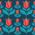 Decorative background design. Flowers and leaves mid-century modern vector artwork. Abstract geometric seamless pattern. Royalty Free Stock Photo