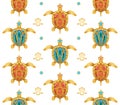 Decorative background of golden turtles