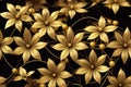 Decorative background with metallic flowers made of filigree gold wire on black Royalty Free Stock Photo