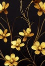 Decorative background with metallic flowers made of filigree gold wire on black Royalty Free Stock Photo