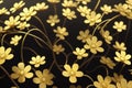 Decorative background with metallic flowers made of filigree gold wire on black Royalty Free Stock Photo