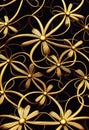 Decorative background with metallic flowers made of filigree gold wire on black Royalty Free Stock Photo