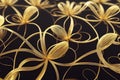 Decorative background with metallic flowers made of filigree gold wire on black Royalty Free Stock Photo