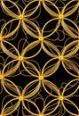 Decorative background with metallic flowers made of filigree gold wire on black Royalty Free Stock Photo