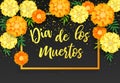 Decorative background with orange marigolds, symbol of mexican holiday Day of dead. Vector illustration