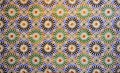 Decorative background of tile socle in Arabic style inside a spanish house.