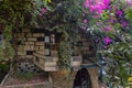 Decorative balcony on the house on exhibition in the Gardens Almona collection, in the rays of the setting sun, in the Druze Royalty Free Stock Photo