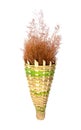 Decorative bamboo torch style with dry flowers grass inside isolated on white background. Bamboo torch isolated