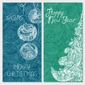 Decorative banner set with christmas tree and xmas balls