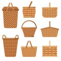 Decorative basket. Handcraft basket for products boxes for camping holiday hampers vector collection