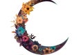 Decorative Beautiful Floral Crescent Moon Element, Eid Mubarak. Generative AI
