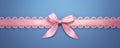 Decorative beautiful pink satin ribbon with bow for decorate gift box or greeting card on light blue background Royalty Free Stock Photo
