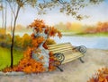 Decorative bench in autumn park Royalty Free Stock Photo