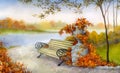 Decorative bench in autumn park Royalty Free Stock Photo