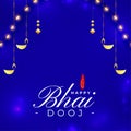 decorative bhai dooj greeting card with handing diya and lights