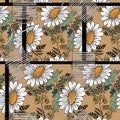 Decorative big chamomile on beige background. Seamless pattern. Royalty Free Stock Photo