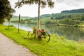 Decorative bike by the river. Germany Royalty Free Stock Photo