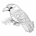 Decorative Bird Coloring Page Vector With Realism And Surrealistic Elements