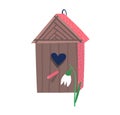 Decorative bird handmade house, home for wildlife character poultry isolated on white, cartoon vector illustration. Cozy