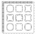 Decorative black art deco curled frames and seamless borders set. Part 6 Royalty Free Stock Photo