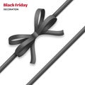 Decorative black bow with dark ribbons. Gift box wrapping and Black Friday decoration Royalty Free Stock Photo