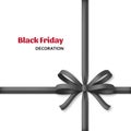 Decorative black bow with dark ribbons. Gift box wrapping and Black Friday decoration Royalty Free Stock Photo