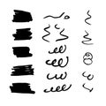 Decorative black brushes on white isolated background. Set of vector brush strokes. Hand-drawn lines for design. Doodle elements Royalty Free Stock Photo