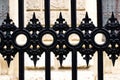 decorative black cast iron picket fence detail. flat frontal view along sidewalk at the Burggarten in Vienna Royalty Free Stock Photo