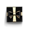Decorative black gift box with golden bow and long ribbon. Vector Royalty Free Stock Photo