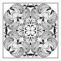 Decorative black and white mandala tile isolated on white