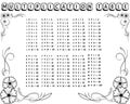 Decorative black and white multiplication table Royalty Free Stock Photo