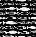 Decorative black and white pattern with fish.