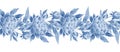 Decorative blue border. Peony flowers, seamless floral pattern.