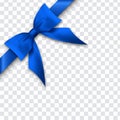 Decorative blue bow with diagonally ribbon on the corner. Vector bow for page decor Royalty Free Stock Photo