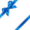 Decorative blue bow with diagonally ribbon on the corner. Vector bow for page decor