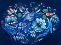 decorative blue fish swims in a pattern of flowers Royalty Free Stock Photo