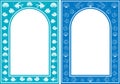 decorative blue frames with white center - vector arches with fishes and seashells Royalty Free Stock Photo