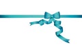 Decorative blue ribbons with bow banner in the corner diagonall